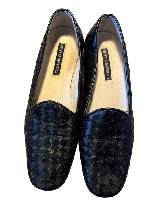 Sesto Meucci Shoes - Sesto Meucci Italy Black Woven Nappa Leather Smoking Loafers Flats 7.5M